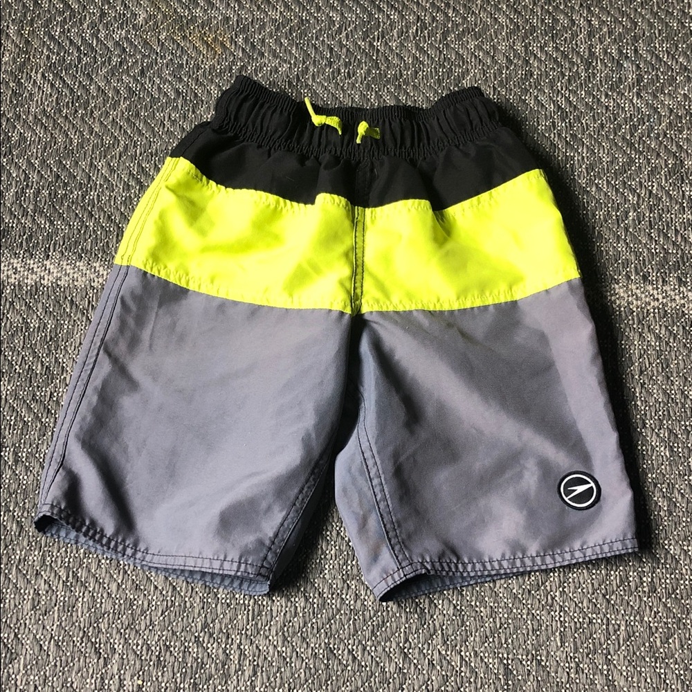 Kids Colorblock Swim Shorts - Neon Yellow, Black, Gray